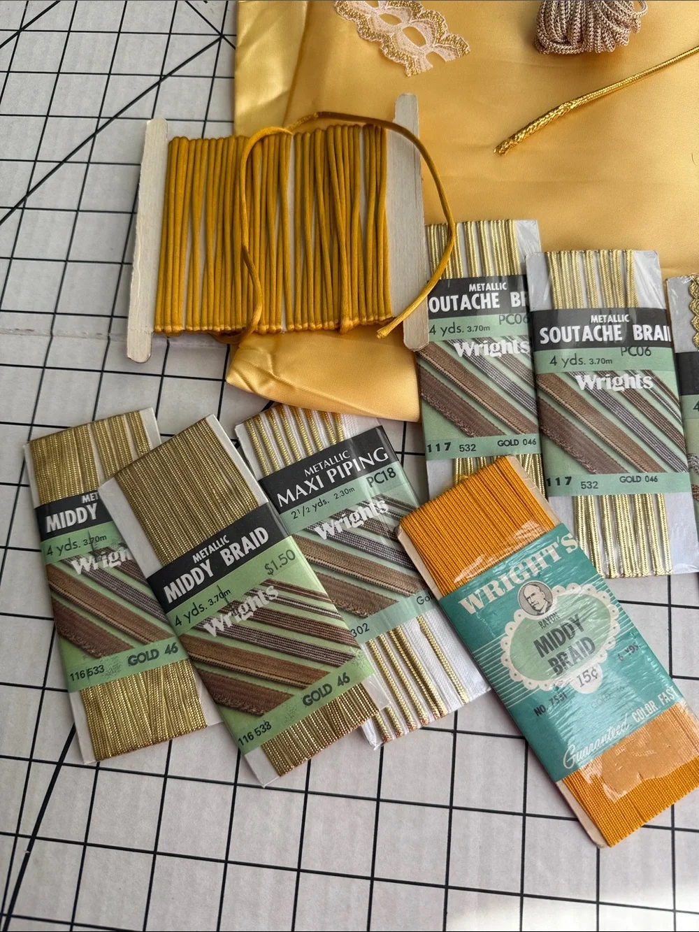 Vintage Gold Trim Ribbon Lace Wright’s Metallic Braid Craft Sewing Lot Satin